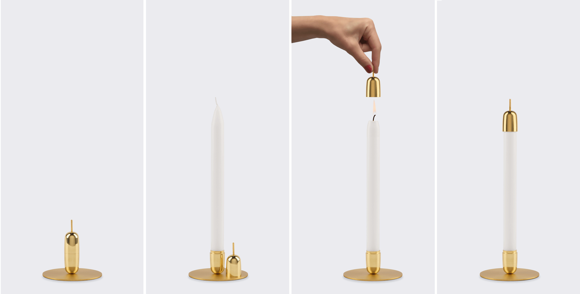 brass candle holder with snuffer cap